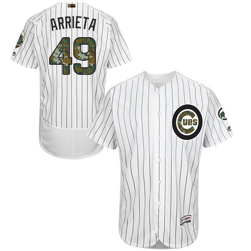 Cubs #49 Jake Arrieta White(Blue Strip) Flexbase Authentic Collection Memorial Day Stitched MLB Jersey - Click Image to Close